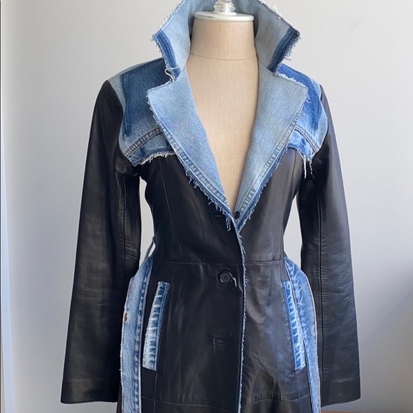 NWOT Genuine leather and Denim coat. - Picture 6 of 8